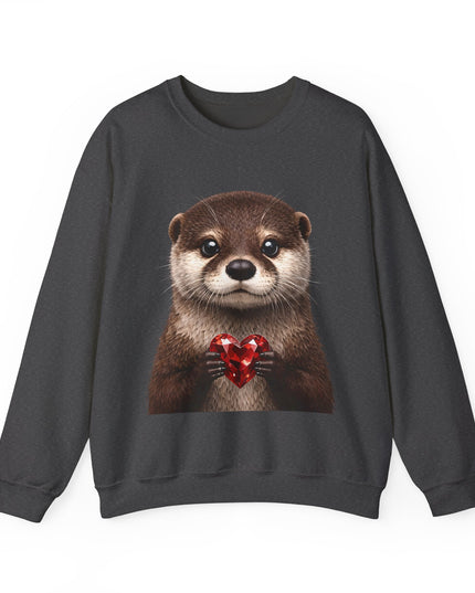 Otter with Red Gem Crewneck Sweatshirt — Playful, Worthy, and Charming