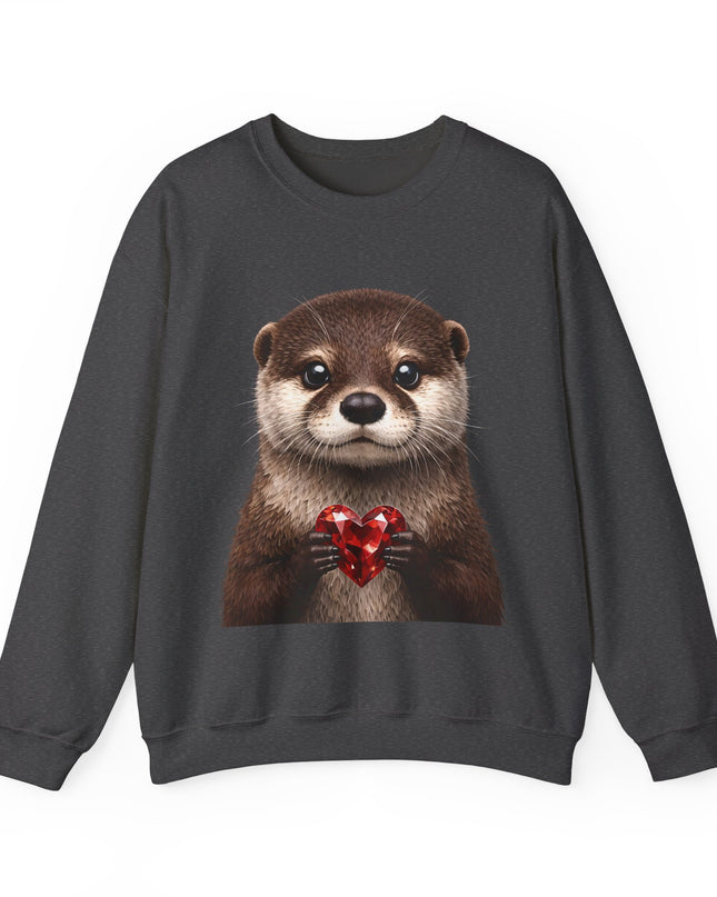 Otter with Red Gem Crewneck Sweatshirt — Playful, Worthy, and Charming