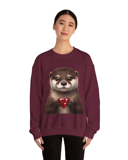 Otter with Red Gem Crewneck Sweatshirt — Playful, Worthy, and Charming