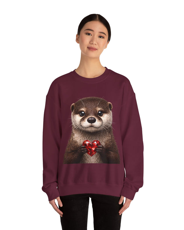 Otter with Red Gem Crewneck Sweatshirt — Playful, Worthy, and Charming