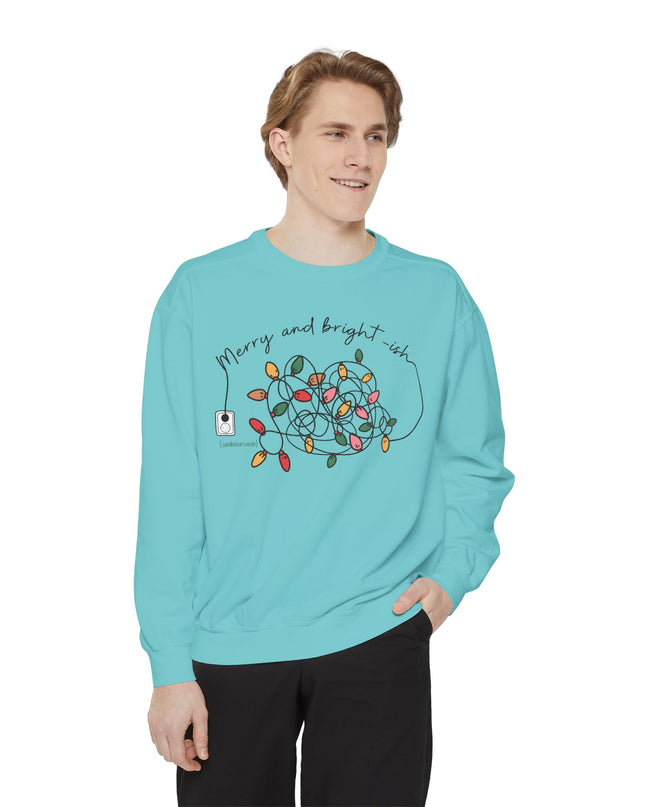 Holiday Lights Sweatshirt — “Merry and Bright-ish” Cozy Christmas Crewneck