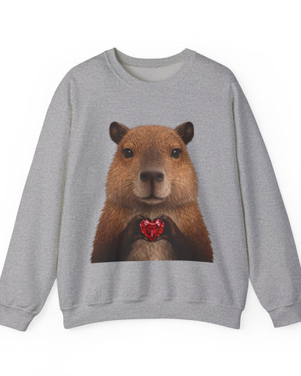 Capybara Holding Red Gem Sweatshirt — Unbothered & Valuable Crewneck