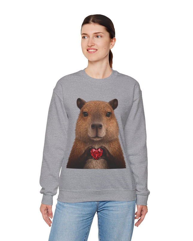 Capybara Holding Red Gem Sweatshirt — Unbothered & Valuable Crewneck
