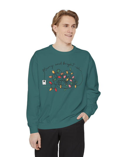 Holiday Lights Sweatshirt — “Merry and Bright-ish” Cozy Christmas Crewneck