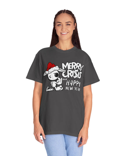 Christmas Crisis Graphic T-Shirt — 'Merry Crisis Happy New Year' Cute Santa Bear Tee
