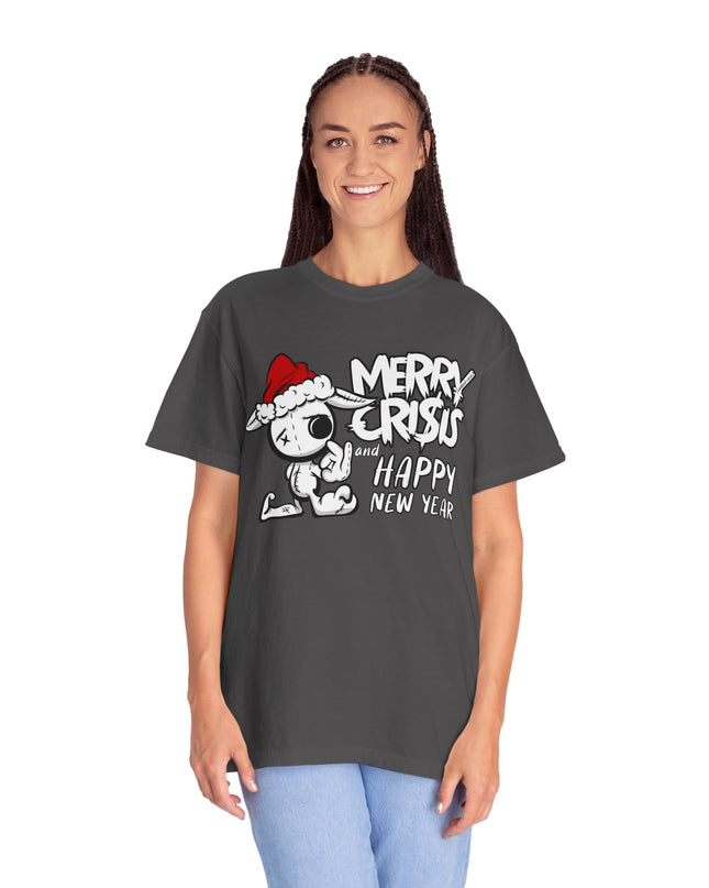 Christmas Crisis Graphic T-Shirt — 'Merry Crisis Happy New Year' Cute Santa Bear Tee
