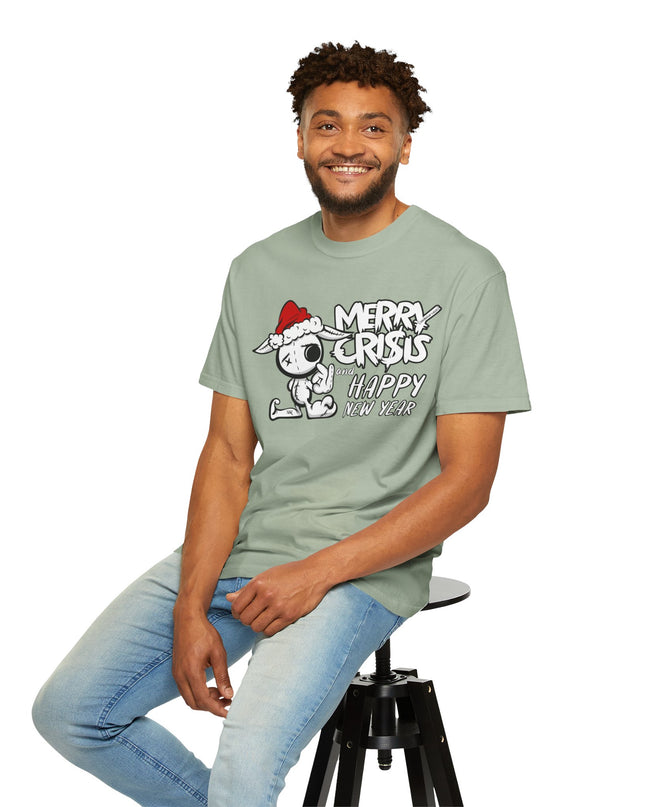 Christmas Crisis Graphic T-Shirt — 'Merry Crisis Happy New Year' Cute Santa Bear Tee