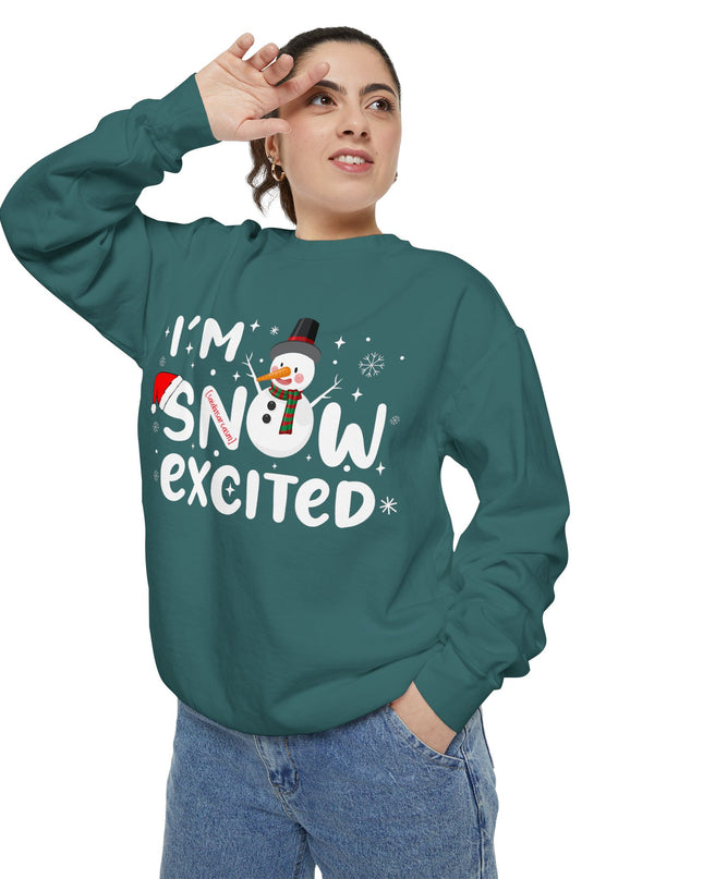 Holiday Sweatshirt — "I'm Snow Excited" Snowman Christmas Crewneck