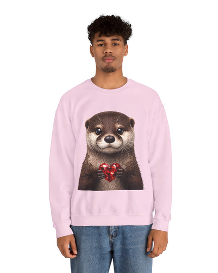 Otter with Red Gem Crewneck Sweatshirt — Playful, Worthy, and Charming
