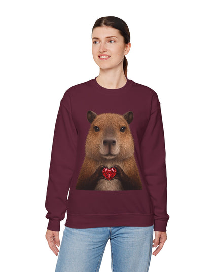 Capybara Holding Red Gem Sweatshirt — Unbothered & Valuable Crewneck