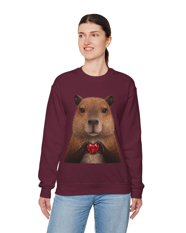 Capybara Holding Red Gem Sweatshirt — Unbothered & Valuable Crewneck
