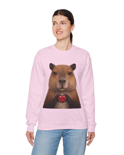 Capybara Holding Red Gem Sweatshirt — Unbothered & Valuable Crewneck