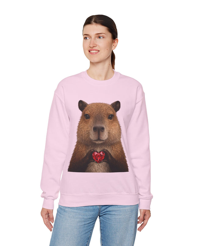 Capybara Holding Red Gem Sweatshirt — Unbothered & Valuable Crewneck