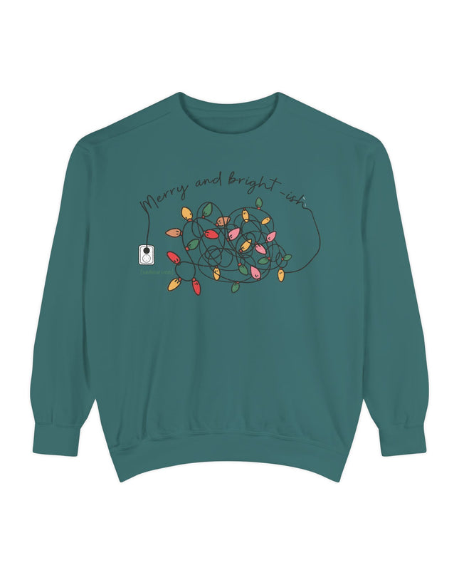 Holiday Lights Sweatshirt — “Merry and Bright-ish” Cozy Christmas Crewneck