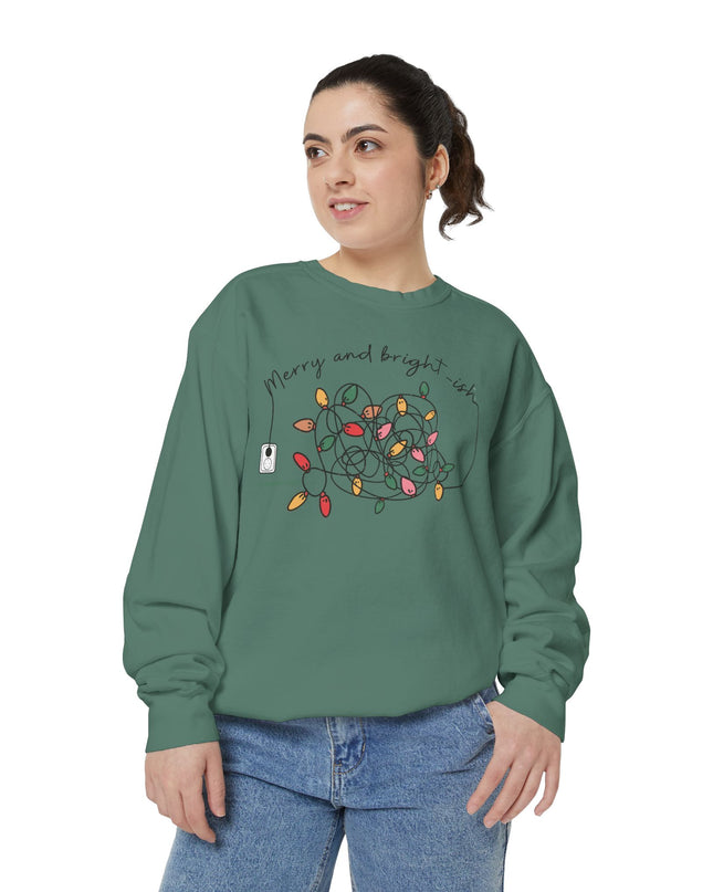 Holiday Lights Sweatshirt — “Merry and Bright-ish” Cozy Christmas Crewneck
