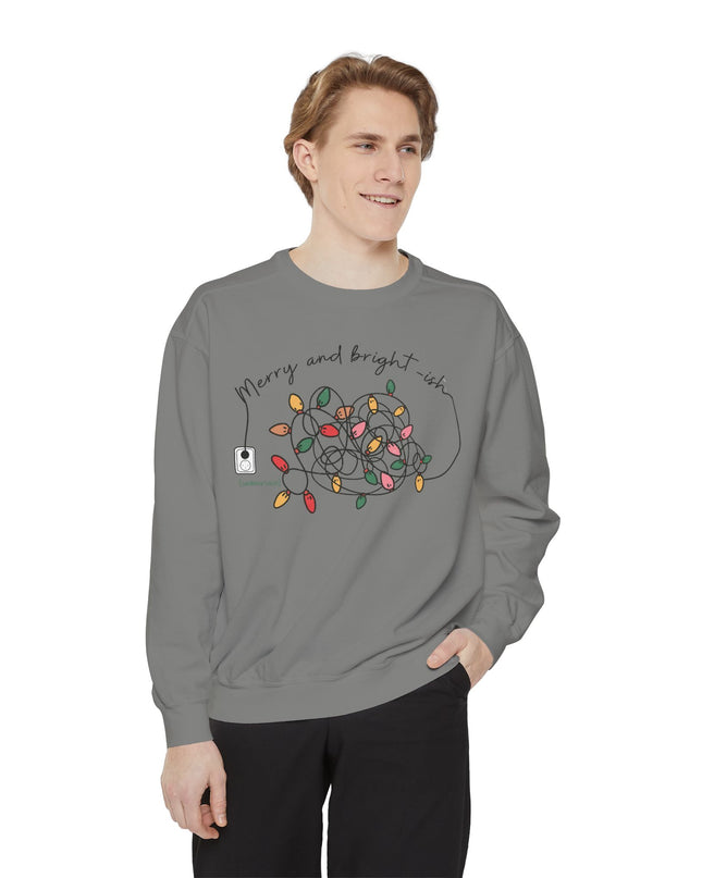 Holiday Lights Sweatshirt — “Merry and Bright-ish” Cozy Christmas Crewneck