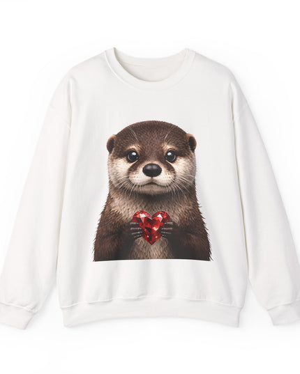 Otter with Red Gem Crewneck Sweatshirt — Playful, Worthy, and Charming