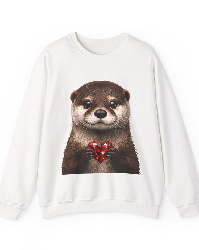 Otter with Red Gem Crewneck Sweatshirt — Playful, Worthy, and Charming