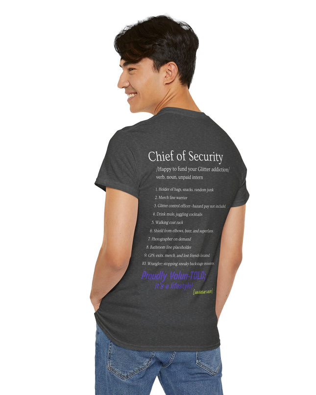 'Chief of Security' Unisex Tee - Funny Gift for Husband, Great for Father's Day, Casual Tee, Couples Apparel, Everyday Wear