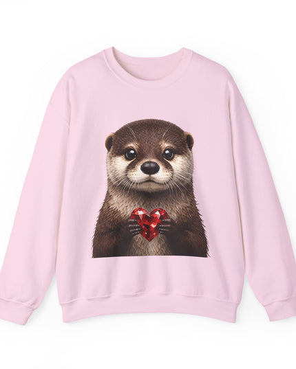 Otter with Red Gem Crewneck Sweatshirt — Playful, Worthy, and Charming