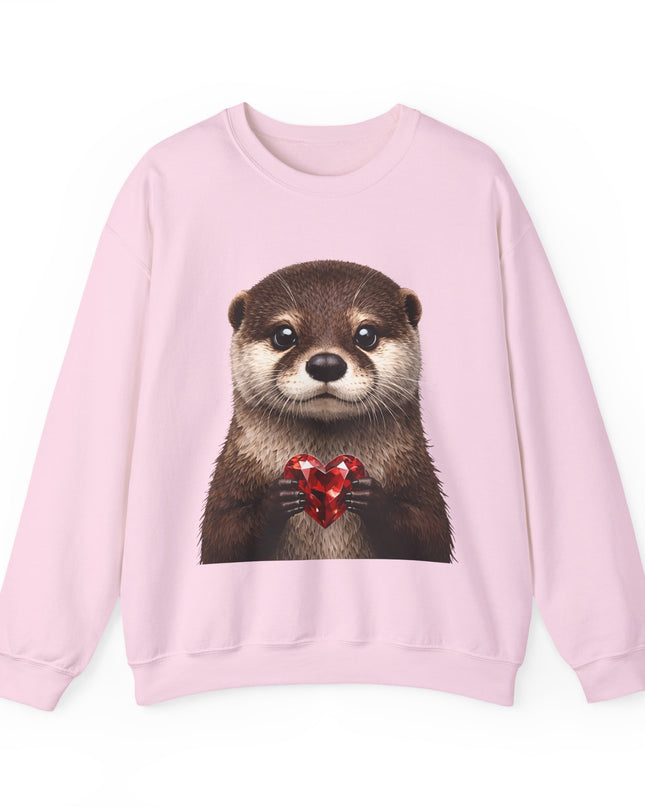 Otter with Red Gem Crewneck Sweatshirt — Playful, Worthy, and Charming
