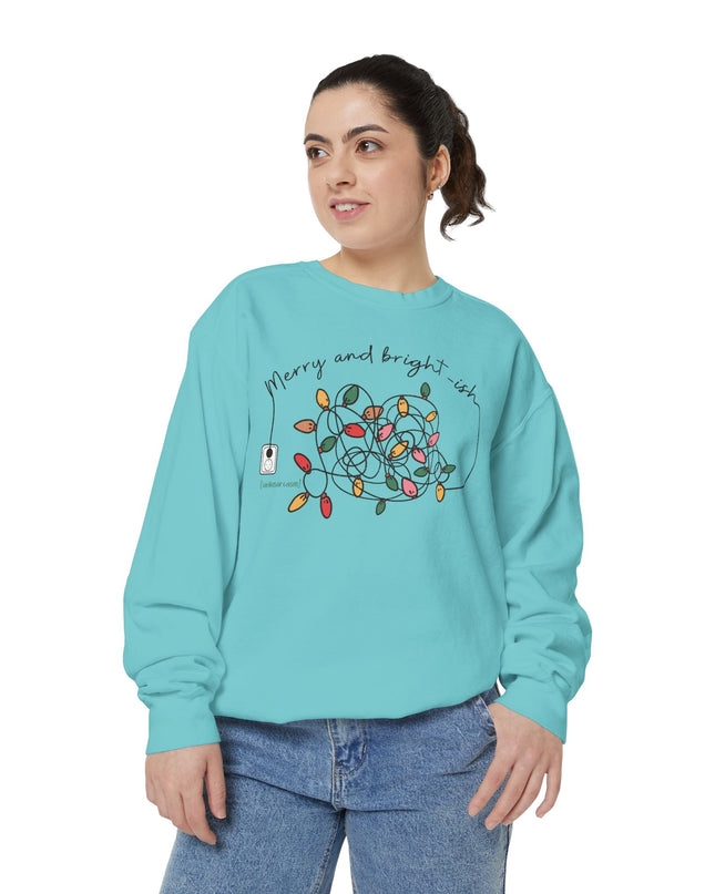 Holiday Lights Sweatshirt — “Merry and Bright-ish” Cozy Christmas Crewneck