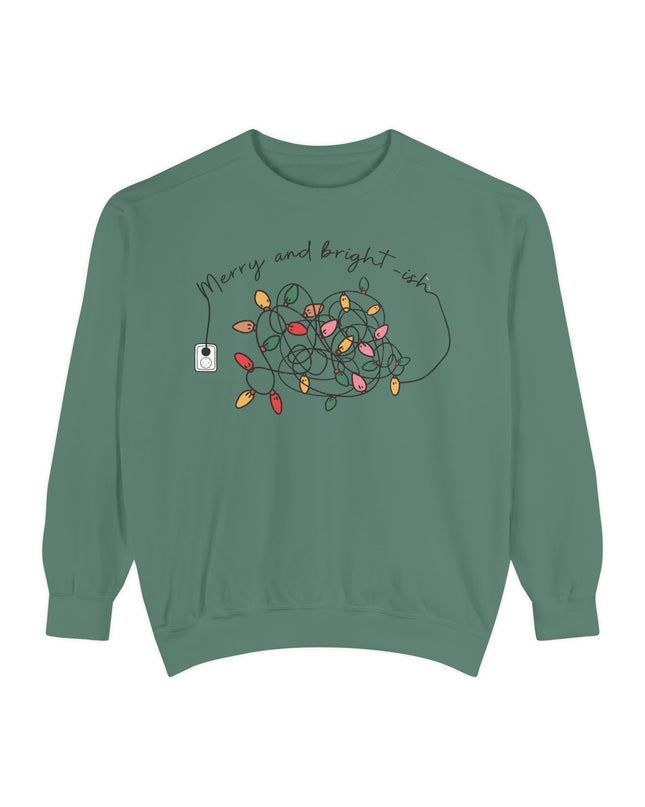 Holiday Lights Sweatshirt — “Merry and Bright-ish” Cozy Christmas Crewneck