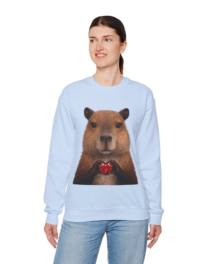 Capybara Holding Red Gem Sweatshirt — Unbothered & Valuable Crewneck