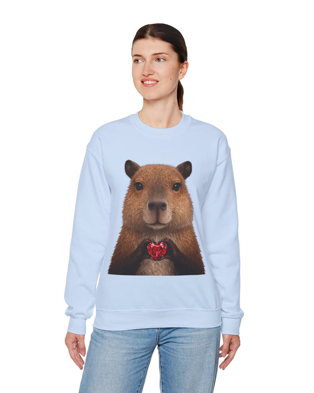 Capybara Holding Red Gem Sweatshirt — Unbothered & Valuable Crewneck