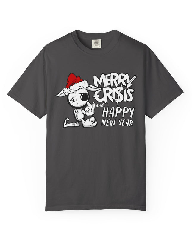Christmas Crisis Graphic T-Shirt — 'Merry Crisis Happy New Year' Cute Santa Bear Tee