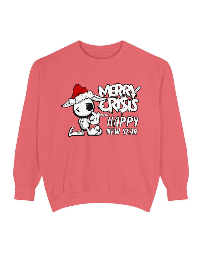 Christmas Crisis Graphic Sweat Shirt — 'Merry Crisis Happy New Year' Cute Santa Bear Sweat Shirt