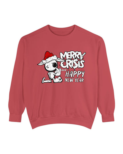 Christmas Crisis Graphic Sweat Shirt — 'Merry Crisis Happy New Year' Cute Santa Bear Sweat Shirt