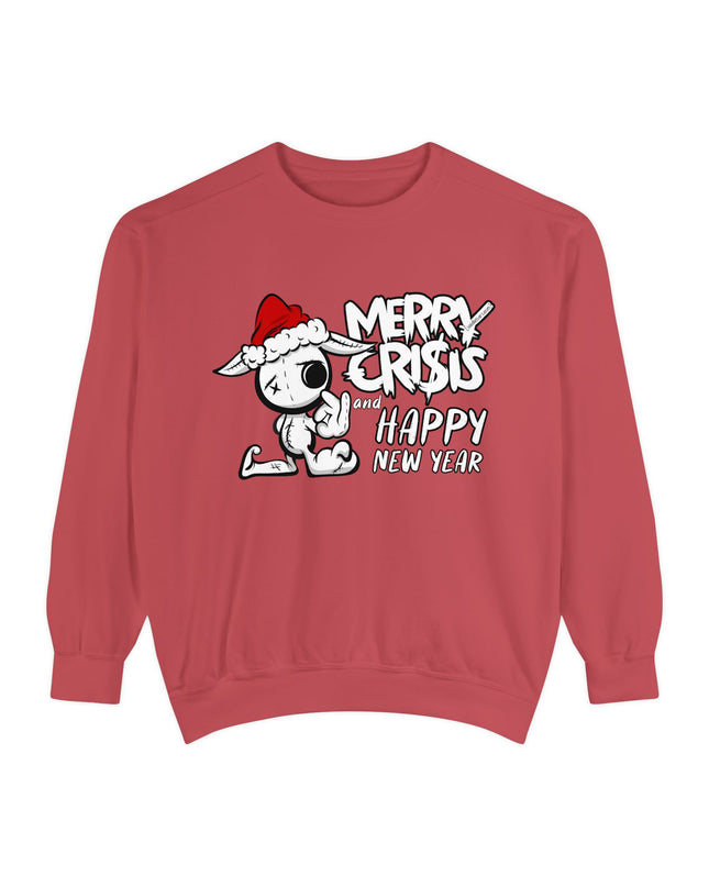 Christmas Crisis Graphic Sweat Shirt — 'Merry Crisis Happy New Year' Cute Santa Bear Sweat Shirt