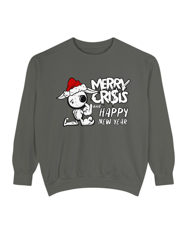 Christmas Crisis Graphic Sweat Shirt — 'Merry Crisis Happy New Year' Cute Santa Bear Sweat Shirt