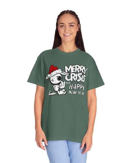 Christmas Crisis Graphic T-Shirt — 'Merry Crisis Happy New Year' Cute Santa Bear Tee