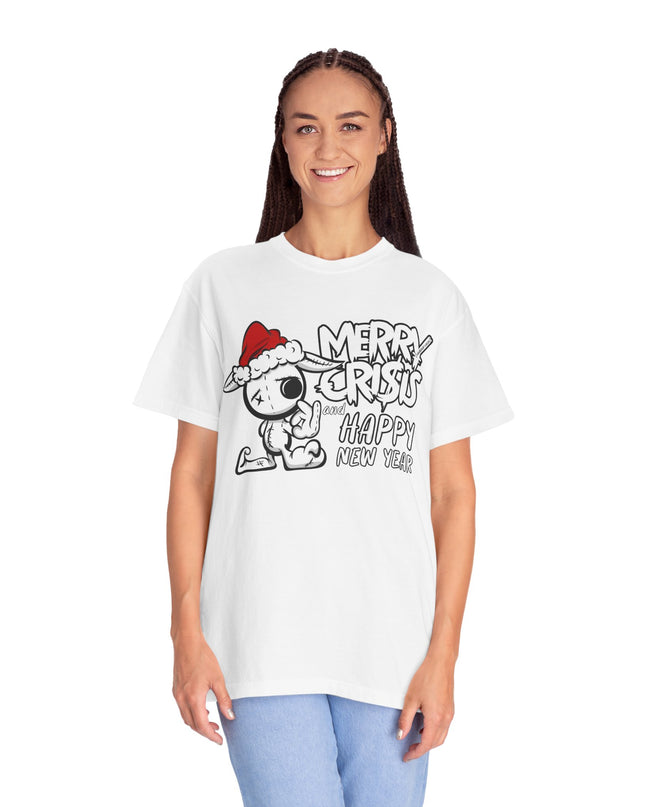 Christmas Crisis Graphic T-Shirt — 'Merry Crisis Happy New Year' Cute Santa Bear Tee