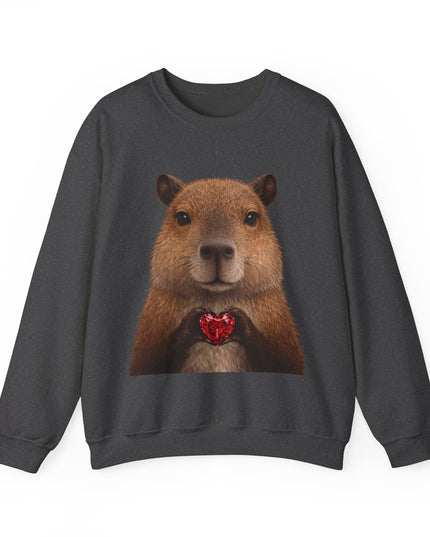 Capybara Holding Red Gem Sweatshirt — Unbothered & Valuable Crewneck