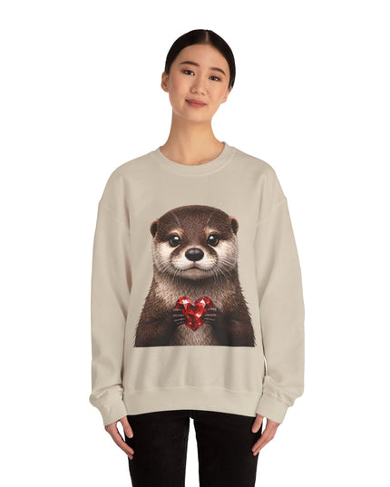 Otter with Red Gem Crewneck Sweatshirt — Playful, Worthy, and Charming