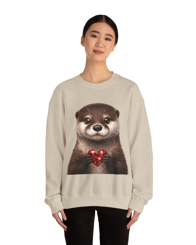 Otter with Red Gem Crewneck Sweatshirt — Playful, Worthy, and Charming