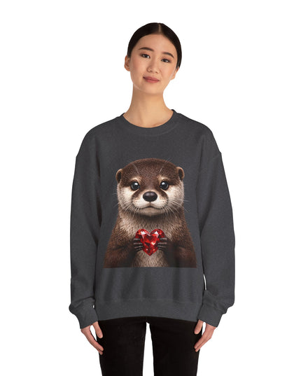 Otter with Red Gem Crewneck Sweatshirt — Playful, Worthy, and Charming