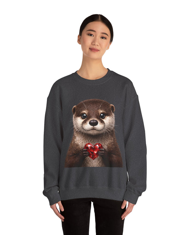 Otter with Red Gem Crewneck Sweatshirt — Playful, Worthy, and Charming