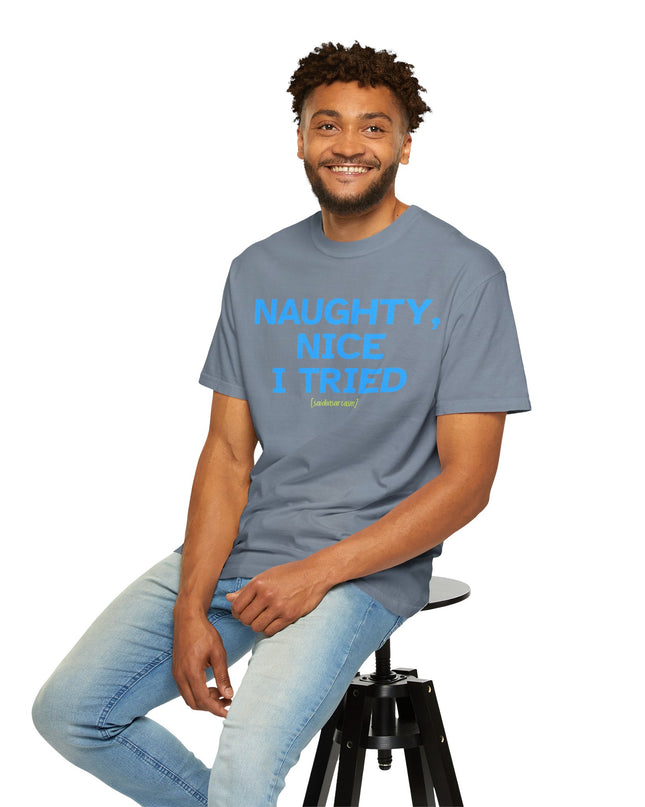 'Naughty, Nice I Tried' – Funny Holiday Graphic Tee