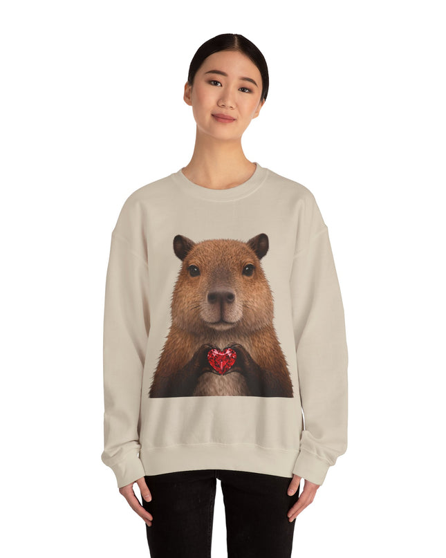 Capybara Holding Red Gem Sweatshirt — Unbothered & Valuable Crewneck
