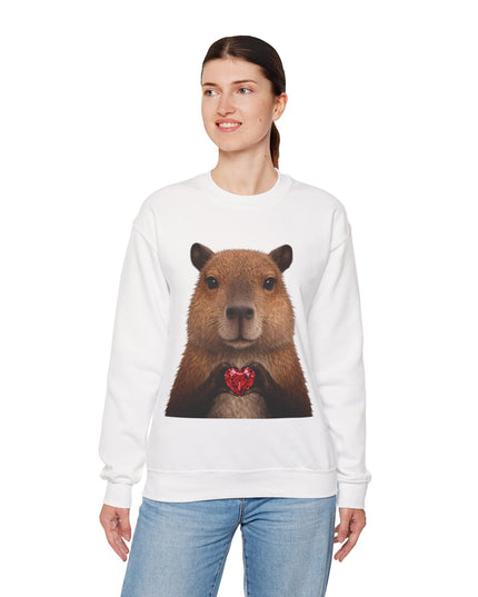 Capybara Holding Red Gem Sweatshirt — Unbothered & Valuable Crewneck