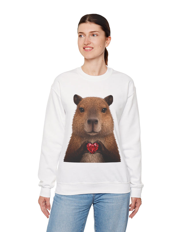 Capybara Holding Red Gem Sweatshirt — Unbothered & Valuable Crewneck