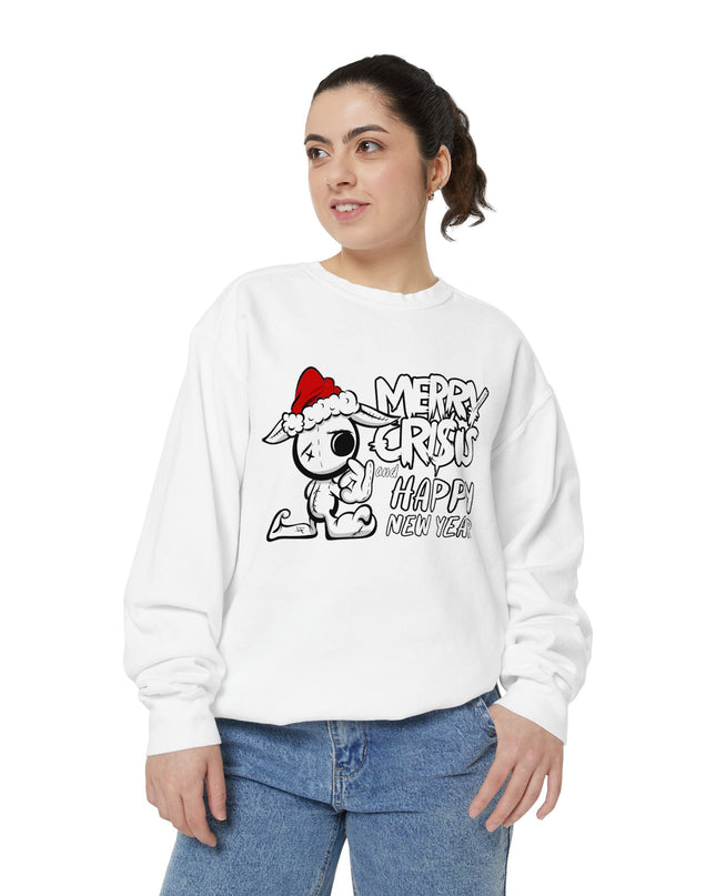 Christmas Crisis Graphic Sweat Shirt — 'Merry Crisis Happy New Year' Cute Santa Bear Sweat Shirt