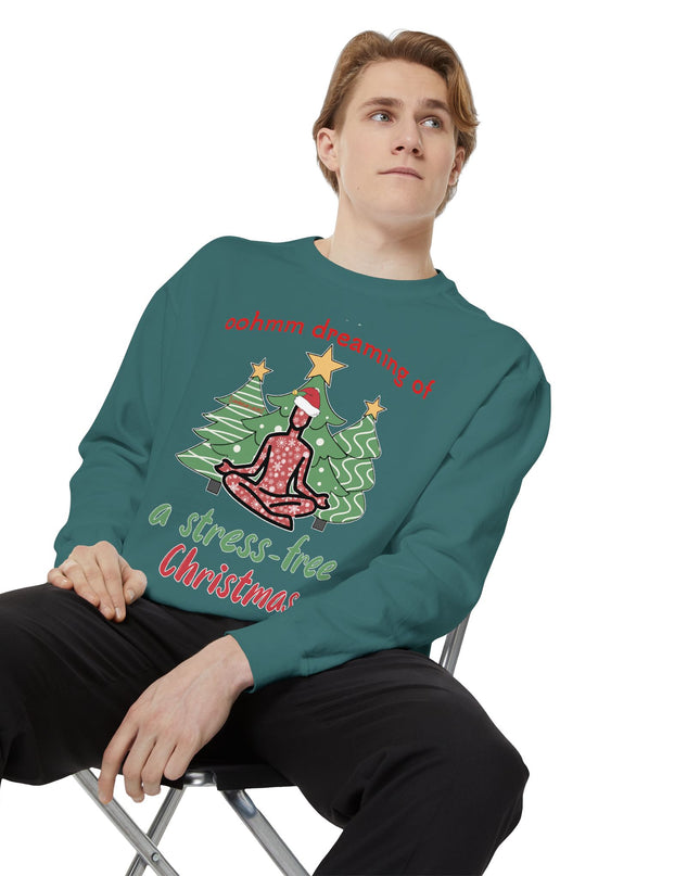 Christmas Yoga Sweatshirt — “Oohmm Dreaming of a Stress-Free Christmas” Cozy Holiday Pullover