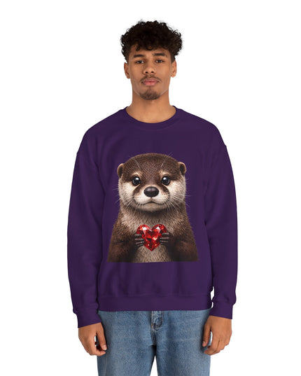 Otter with Red Gem Crewneck Sweatshirt — Playful, Worthy, and Charming