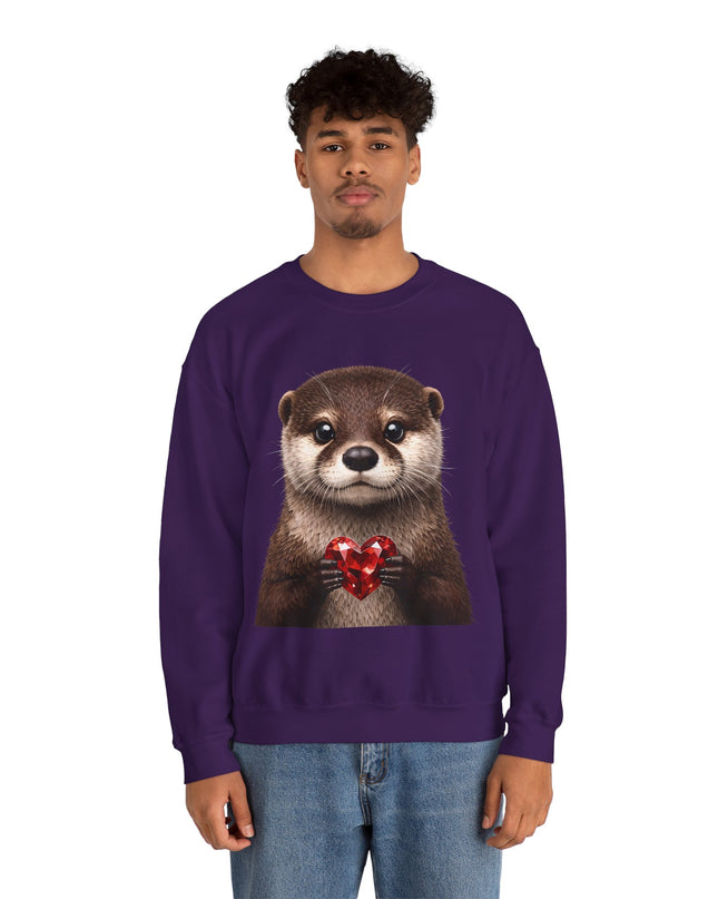 Otter with Red Gem Crewneck Sweatshirt — Playful, Worthy, and Charming