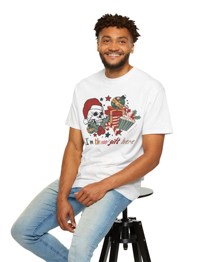 Holiday Skull Tee — "I'm the Real Gift Here" Christmas T-Shirt